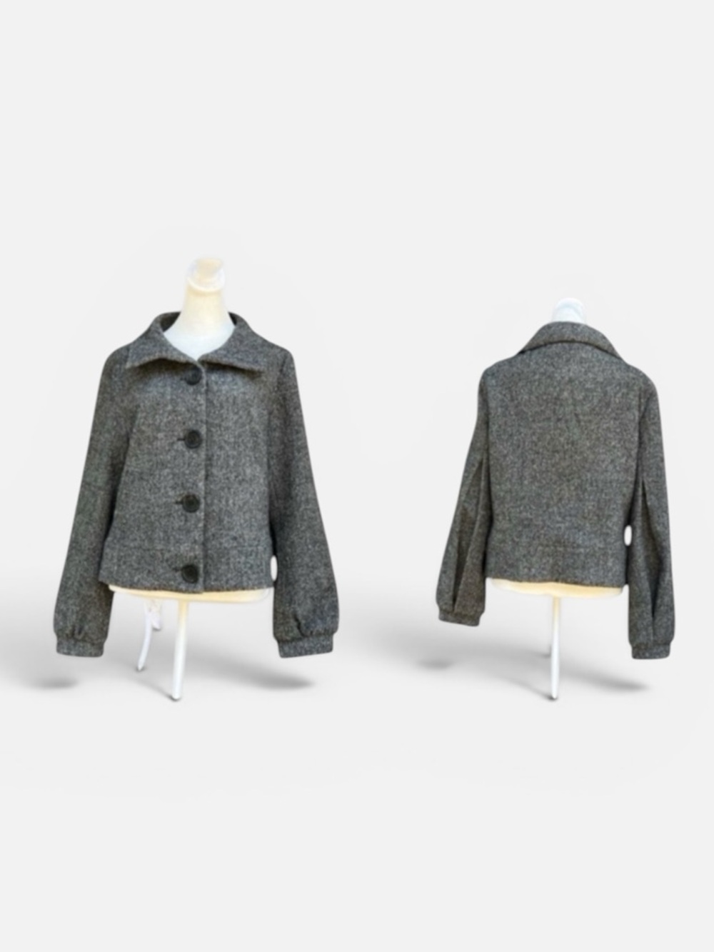 Rene Lezard 100% Virgin Wool Button Front Coat in Gray Size EU 38; US 8